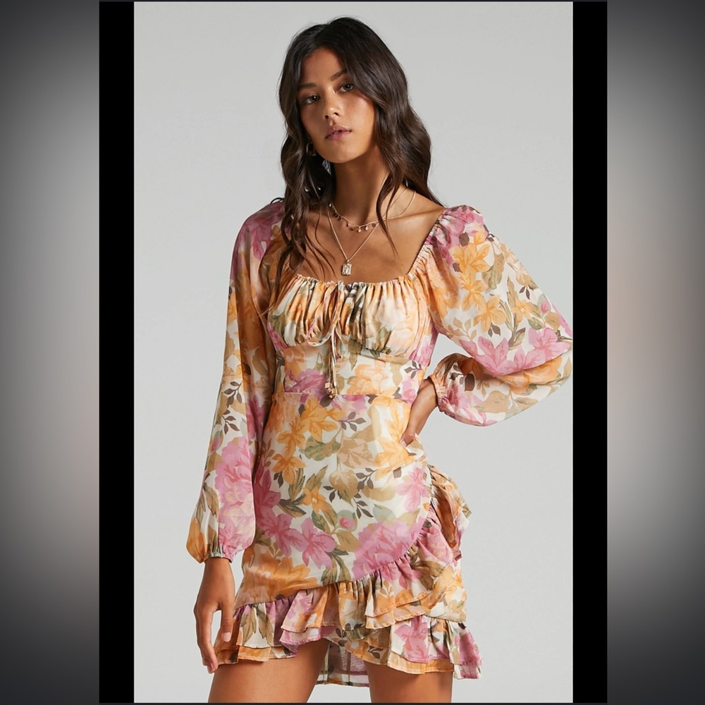 Showpo Grizela mini dress - gathered bust long sleeve dress in elegant rose